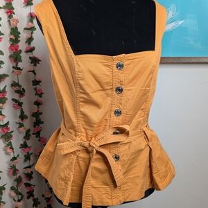 Guess Orange Button-Front Peplum Top
